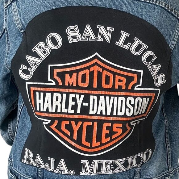 Vintage Levi Harley Davidson Reworked Upcycled Trucker Denim Jean Jacket - Picture 10 of 13